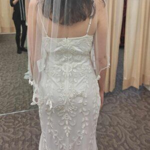 Allover Floral Beaded Godet Sheath Wedding Dress